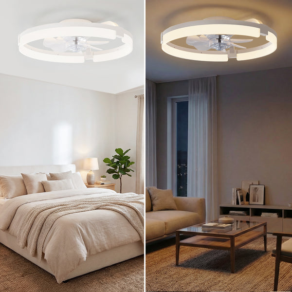 SHOUFTW Ceiling Fan, Caged Ceiling Fans with Lights, Farmhouse Low Profile Fandelier with Remote, Flush Mount for Bedroom, Living Room, Kitchen, 6 Wind Speeds