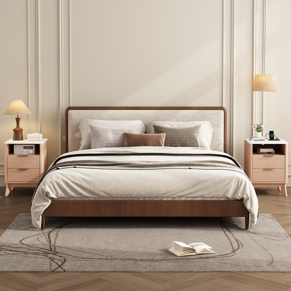 CONCETTA Fluted Nightstand with Charging Station, Faux Marble Top Bedside Table with 2 Drawers and Open Shelf for Bedroom, Living Room