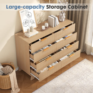 CONCETTA Modern Fluted Dresser for Bedroom, Wide Chest of Drawers with Metal Handles, Wood Storage Organizer for Living Room Bedroom Hallway, Natural Oak