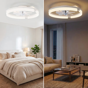 SHOUFTW Ceiling Fan, Caged Ceiling Fans with Lights, Farmhouse Low Profile Fandelier with Remote, Flush Mount for Bedroom, Living Room, Kitchen, 6 Wind Speeds