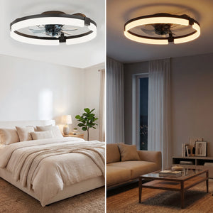 SHOUFTW Ceiling Fan, Caged Ceiling Fans with Lights, Farmhouse Low Profile Fandelier with Remote, Flush Mount for Bedroom, Living Room, Kitchen, 6 Wind Speeds