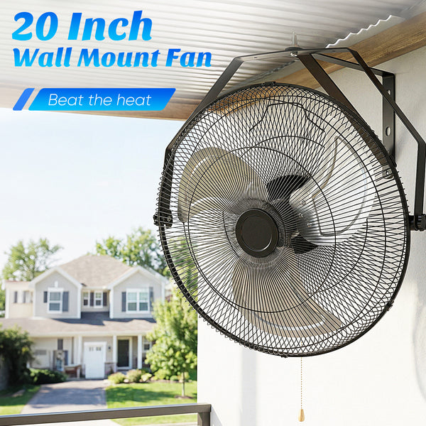 SHOUFTW Wall Mount Industrial Fan, Oscillating 3-Speed High Velocity Fan for Garage, Workshop, Warehouse, Black