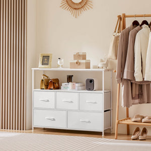 CONCETTA 38 in Open Storage Shelf TV Stand with 5 Fabric Drawers for Bedroom/Living Room/Hallway