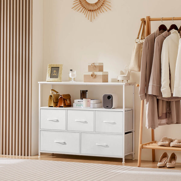 CONCETTA 38 in Open Storage Shelf TV Stand with 5 Fabric Drawers for Bedroom/Living Room/Hallway