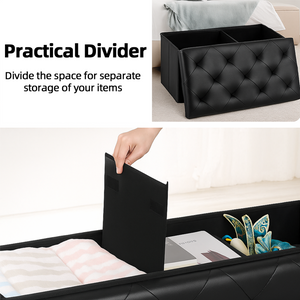 30" Storage Ottoman – Foldable Faux Leather Stool with Storage, 660 lb Capacity, for Bedroom, Living Room, Entryway, Black