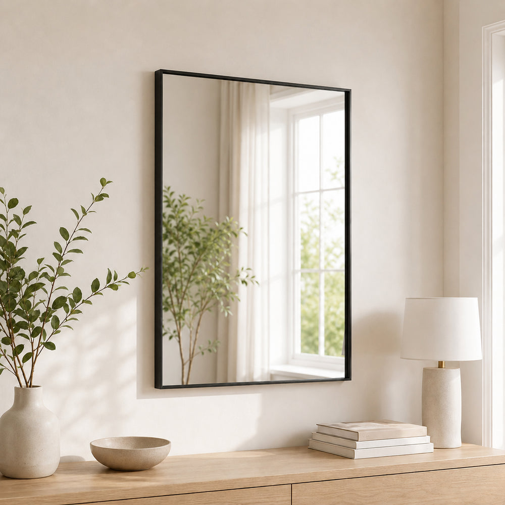 CONCETTA Bathroom Mirror, Brushed Aluminium Framed, Rectangle with Square Corner for Wall Home Decor Modern Style