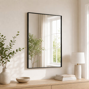 CONCETTA Bathroom Mirror, Brushed Aluminium Framed, Rectangle with Square Corner for Wall Home Decor Modern Style