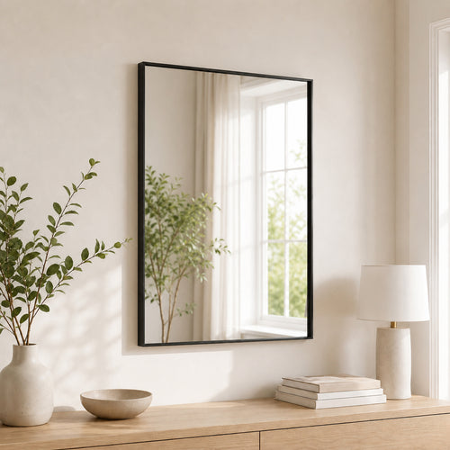 CONCETTA Bathroom Mirror, Brushed Aluminium Framed, Rectangle with Square Corner for Wall Home Decor Modern Style