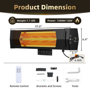 SHOUFTW Portable Infrared Outdoor & Indoor Space Heater, Remote Control Electric Wall/Ceiling Mounted for Patio Garage Commercial, Black