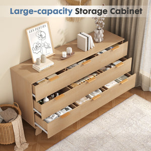 CONCETTA Modern Fluted Dresser for Bedroom, Wide Chest of Drawers with Metal Handles, Wood Storage Organizer for Living Room Bedroom Hallway, Natural Oak