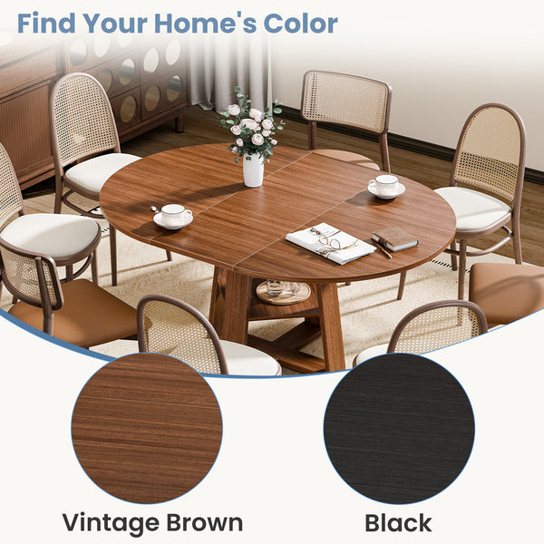 CONCETTA Extendable Dining Table for 4-8, Space-Saving with Storage Shelf, Adjustable Oval Design for Kitchen and Living Room