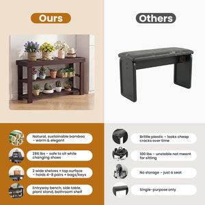 CONCETTA Bamboo Shoe Rack & Bench, 3-Tier 280 lb Capacity Storage Organizer for Entryway, Living Room, Balcony