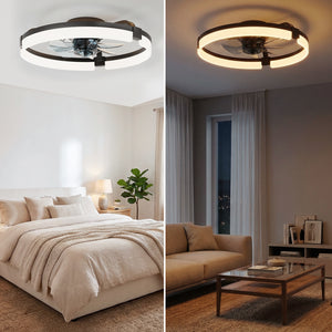 SHOUFTW Ceiling Fan, Caged Ceiling Fans with Lights, Farmhouse Low Profile Fandelier with Remote, Flush Mount for Bedroom, Living Room, Kitchen, 6 Wind Speeds