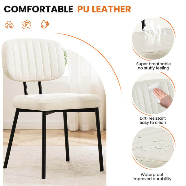 CONCETTA Dining Chairs Set of 2, Modern Kitchen Dining Room Accent Chairs with Faux Leather Cushion Seat & Metal Legs for Kitchen, Living Room
