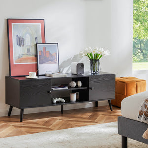 JOINSUN Wooden TV stand - for TVs up to 60 inches with adjustable shelves with double storage cabinets for living room, bedroom, patio