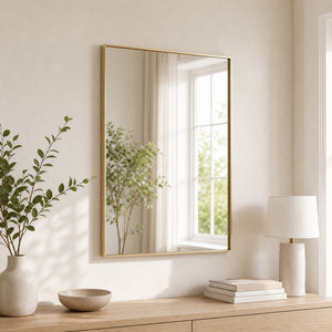 CONCETTA Bathroom Mirror, Brushed Aluminium Framed, Rectangle with Square Corner for Wall Home Decor Modern Style