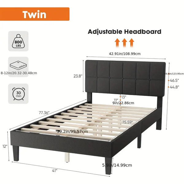 JOINSUN Platform Bed Frame with Headboard-No Box Spring Needed, Linen Upholstered Bed Frame with Wood Slats Support, Noise Free