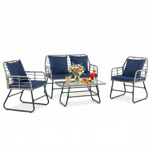 CONCETTA 3 Piece Outdoor Patio Furniture Set, Wicker Bistro Chairs with Glass Top Table for Apartment Balcony, Small Backyard, Porch and Deck