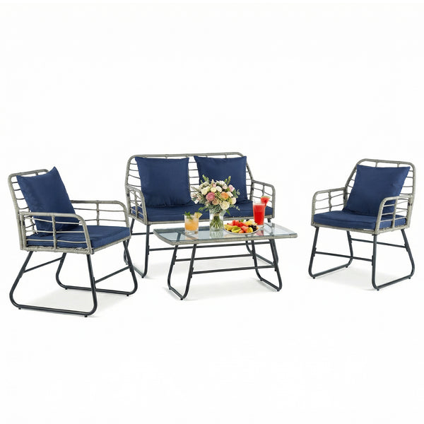 CONCETTA 3 Piece Outdoor Patio Furniture Set, Wicker Bistro Chairs with Glass Top Table for Apartment Balcony, Small Backyard, Porch and Deck