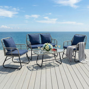 CONCETTA 3 Piece Outdoor Patio Furniture Set, Wicker Bistro Chairs with Glass Top Table for Apartment Balcony, Small Backyard, Porch and Deck