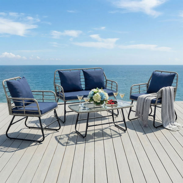 CONCETTA 3 Piece Outdoor Patio Furniture Set, Wicker Bistro Chairs with Glass Top Table for Apartment Balcony, Small Backyard, Porch and Deck