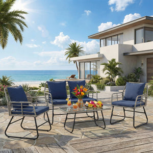 CONCETTA 3 Piece Outdoor Patio Furniture Set, Wicker Bistro Chairs with Glass Top Table for Apartment Balcony, Small Backyard, Porch and Deck