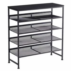 CONCETTA 5-Tier Adjustable Shelf Shoe Rack, Fine Mesh Metal Shelves & Wooden Top, Freestanding Organizer for Entryway