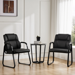 CONCETTA Office Guest Waiting Room Chair, PU Leather, Padded Arms for Conference, Black