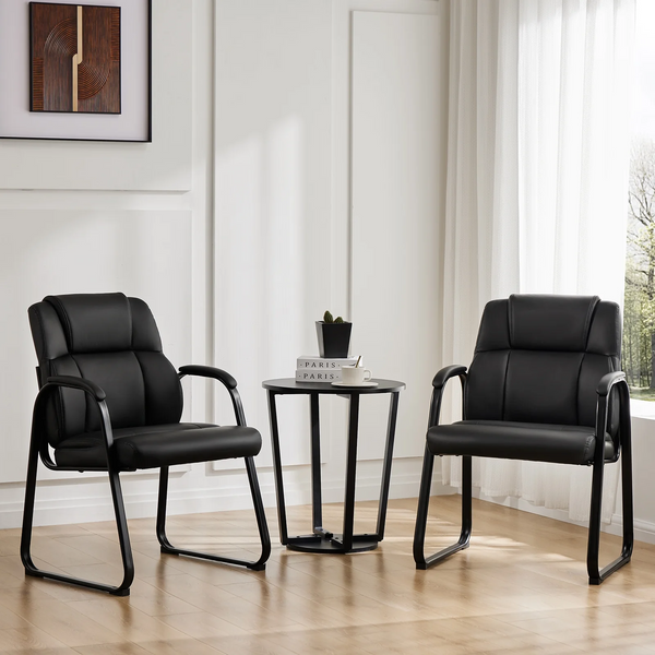 CONCETTA Office Guest Waiting Room Chair, PU Leather, Padded Arms for Conference, Black