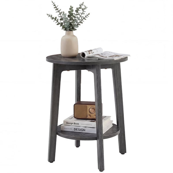 CONCETTA 2-Tier Wood End Table, Small Round Nightstand with Tapered Legs