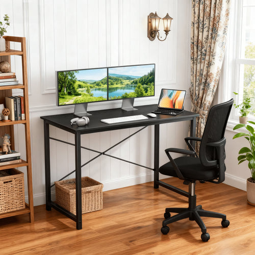 CONCETTA 40 Inch Computer Desk, Small Home Office Desk for Small Spaces, Study Writing Table for Students & Kids, Modern Simple Style Workstation with Metal Frame for Bedroom, Office