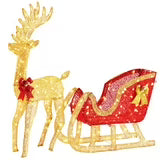 CONCETTA 4ft Lighted Christmas Reindeer & Sleigh Yard Decoration, Outdoor Holiday Lighted Display w/ 180 LED Lights