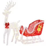 CONCETTA 4ft Lighted Christmas Reindeer & Sleigh Yard Decoration, Outdoor Holiday Lighted Display w/ 180 LED Lights