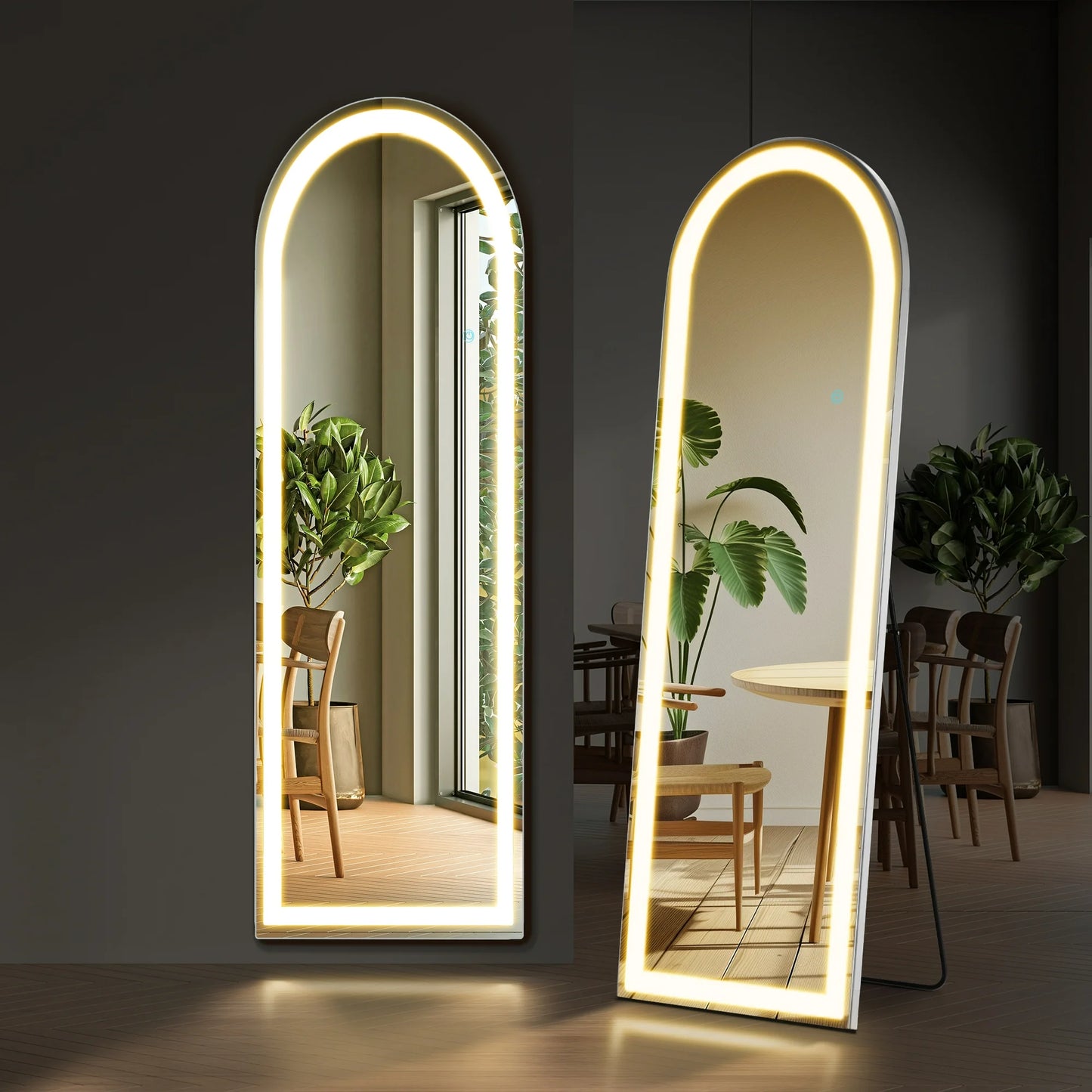 CONCETTA 3 Color Lighting Mirror with LED Lights, 64"x21" Lighted Floor Standing Mirror with Stand, Wall Mounted Hanging