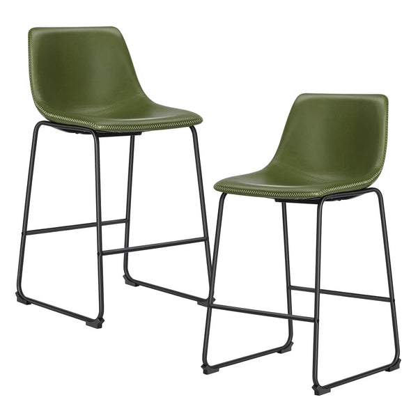 CONCETTA Bar Stools Set of 2, Counter Height Bar Stools, 26 Inch Armless Industrial Faux Leather Barstools with Metal Legs and Footrest for Home Office Kitchen