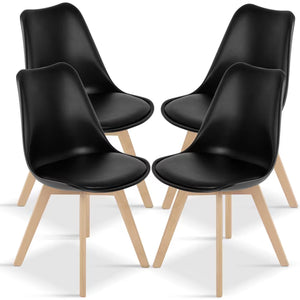 CONCETTA Set of 4 Dining Chairs with Padded Seats & Wooden Legs for Kitchen or Living Room