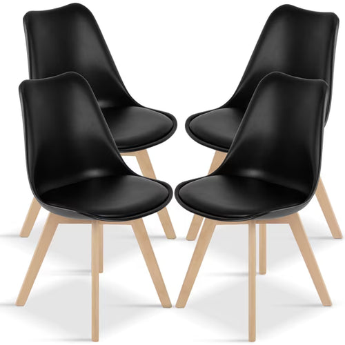 CONCETTA Set of 4 Dining Chairs with Padded Seats & Wooden Legs for Kitchen or Living Room
