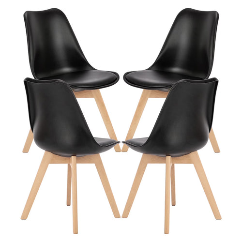 CONCETTA Set of 4 Dining Chairs with Padded Seats & Wooden Legs for Kitchen or Living Room