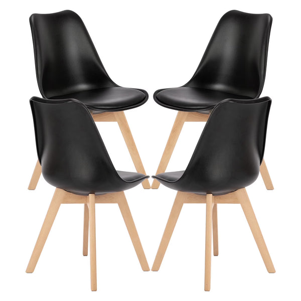 CONCETTA Set of 4 Dining Chairs with Padded Seats & Wooden Legs for Kitchen or Living Room