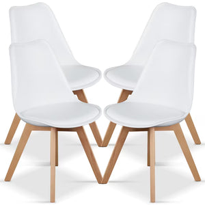 CONCETTA Set of 4 Dining Chairs with Padded Seats & Wooden Legs for Kitchen or Living Room