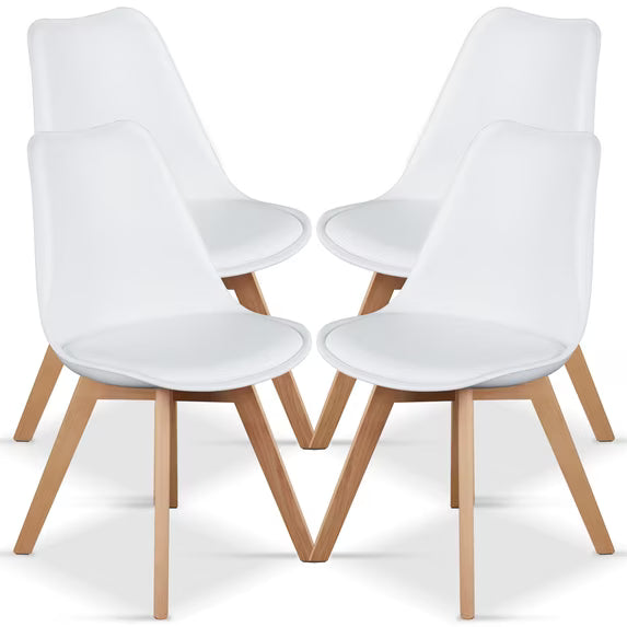 CONCETTA Set of 4 Dining Chairs with Padded Seats & Wooden Legs for Kitchen or Living Room