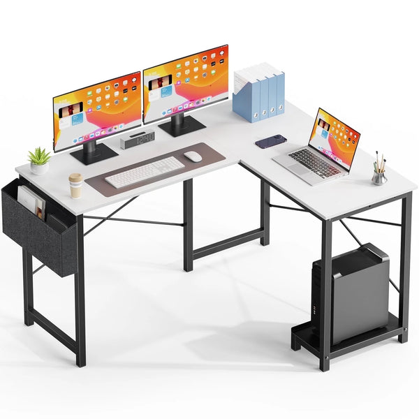 CONCETTA 49 Inch Modern L Shaped Computer Desk with Lower Storage Shelf & Side Bag, Two-Way Convertible Corner Gaming Table for Home Office