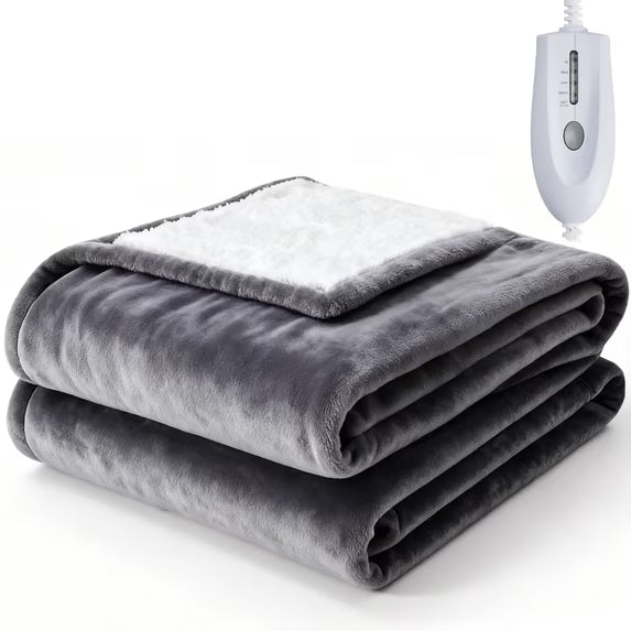 CONCETTA Flannel Electric Blanket, 10 Heating Levels with Overheat Protection and Timer, Gray