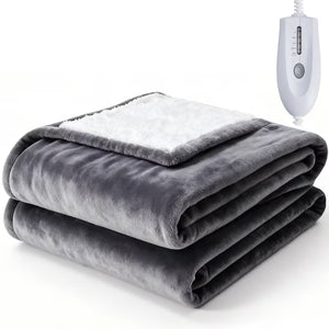 CONCETTA Flannel Electric Blanket, 10 Heating Levels with Overheat Protection and Timer, Gray