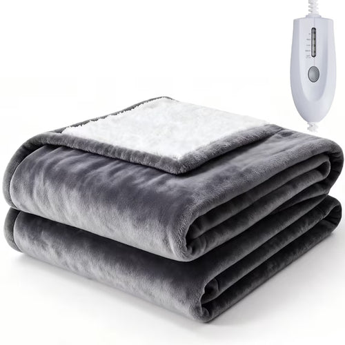 CONCETTA Flannel Electric Blanket, 10 Heating Levels with Overheat Protection and Timer, Gray
