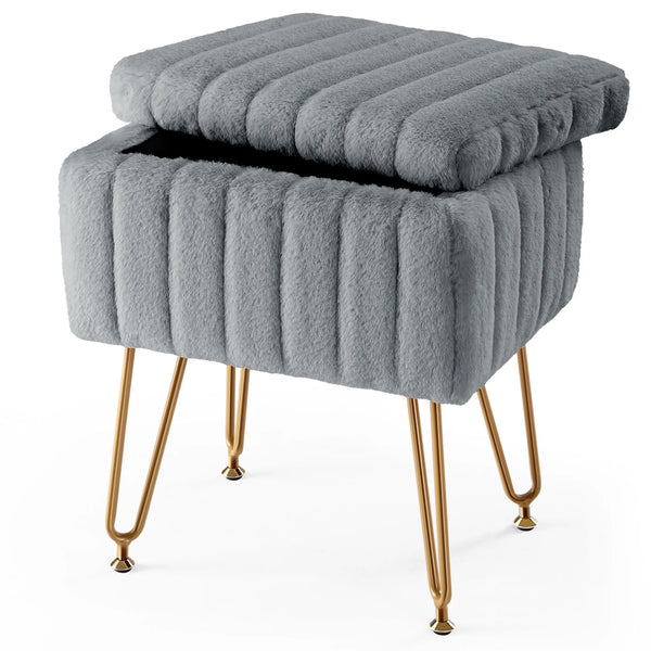 CONCETTA Storage Bench, Vanity Chair with Storage and Adjustable Feet for Makeup