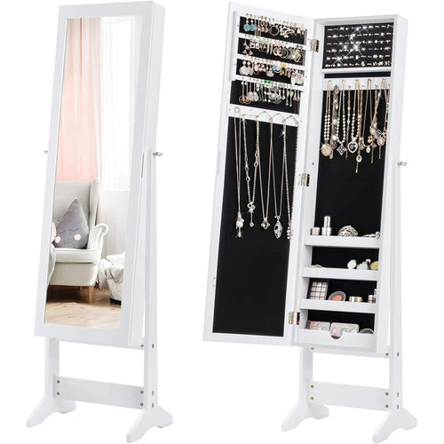CONCETTA Jewelry Armoire Organizer with Mirror and LED Lights , Wall & Door Mounted Storage Cabinet
