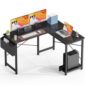 CONCETTA 49 Inch Modern L Shaped Computer Desk with Lower Storage Shelf & Side Bag, Two-Way Convertible Corner Gaming Table for Home Office