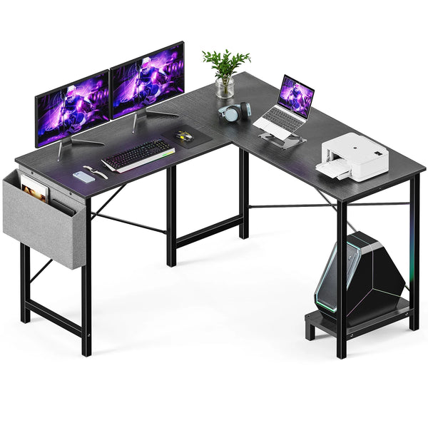 CONCETTA 49 Inch Modern L Shaped Computer Desk with Lower Storage Shelf & Side Bag, Two-Way Convertible Corner Gaming Table for Home Office