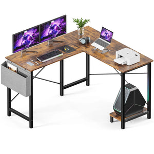 CONCETTA 49 Inch Modern L Shaped Computer Desk with Lower Storage Shelf & Side Bag, Two-Way Convertible Corner Gaming Table for Home Office